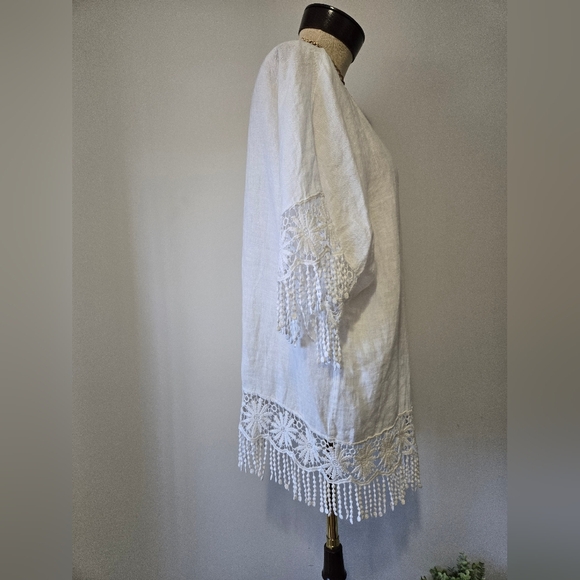 Valentina Naldi 100% Linen Open Front Tunic/Cover Up. Floral,Fringe Hem. O/S - Picture 4 of 9